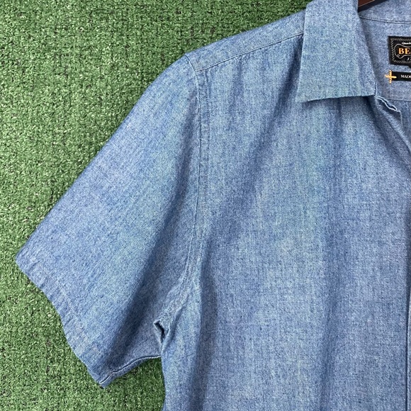 Beams Plus Blue Cotton Chambray Camp Collar Button Up Shirt Medium Made in Japan - Picture 5 of 16
